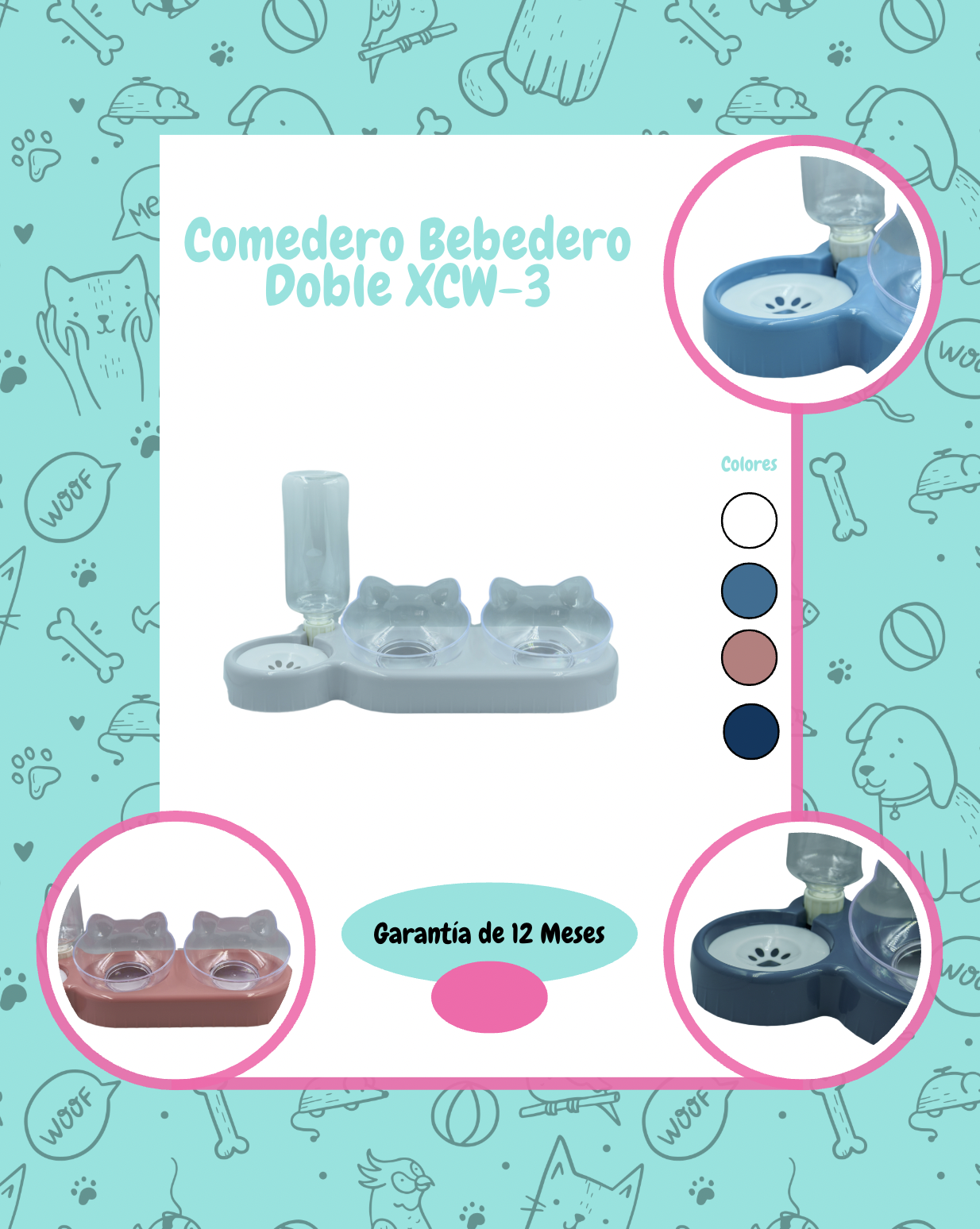 Comedero Doble Gato Alto Mascotas Bebede